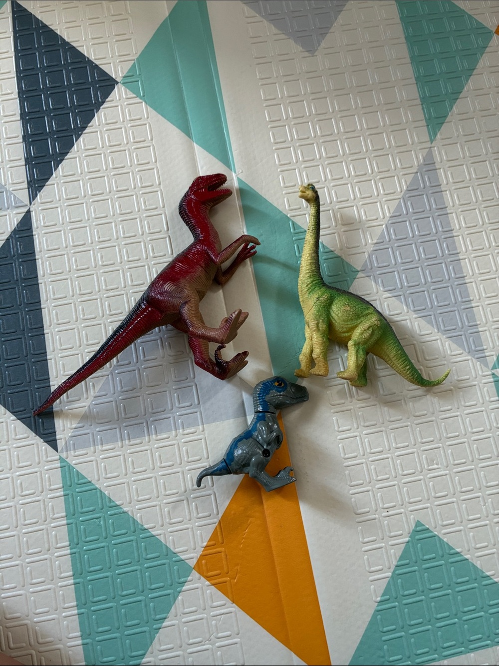 Set of 3 Colorful Dinosaur Figures - Red, Green & Blue